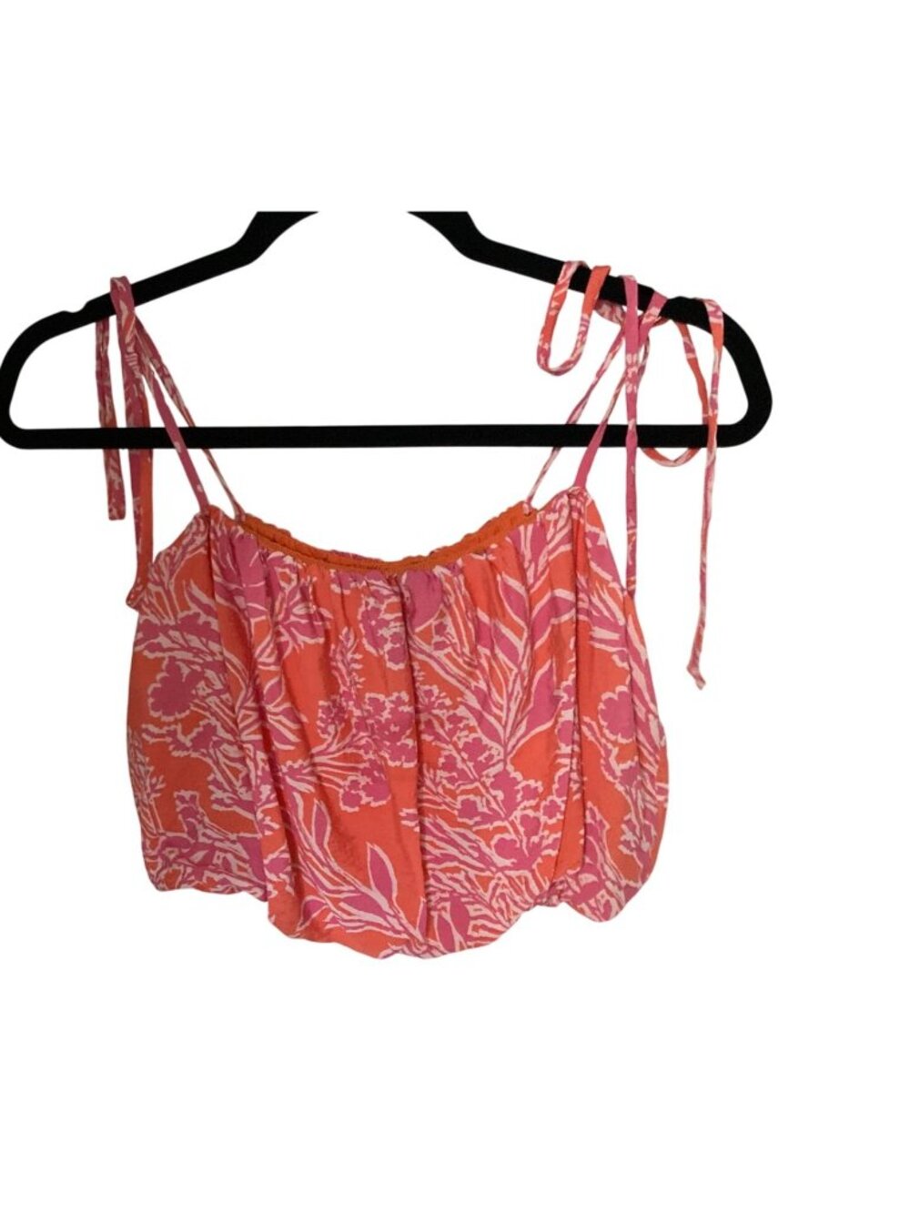 By Together Ruffle Cotton Bra Top Pink Orange White Print  NWT